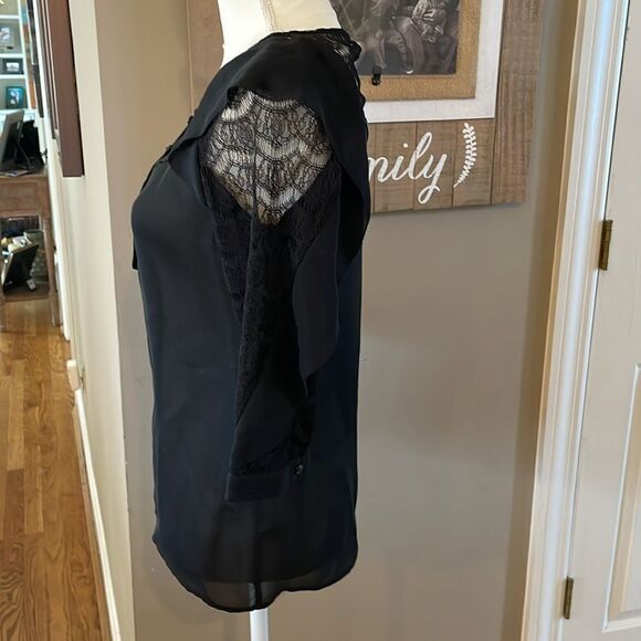 REBECCA MINKOFF GORGEOUS SILK AND LACE BLOUSE BLACK SIZE 0 - Picture 4 of 11